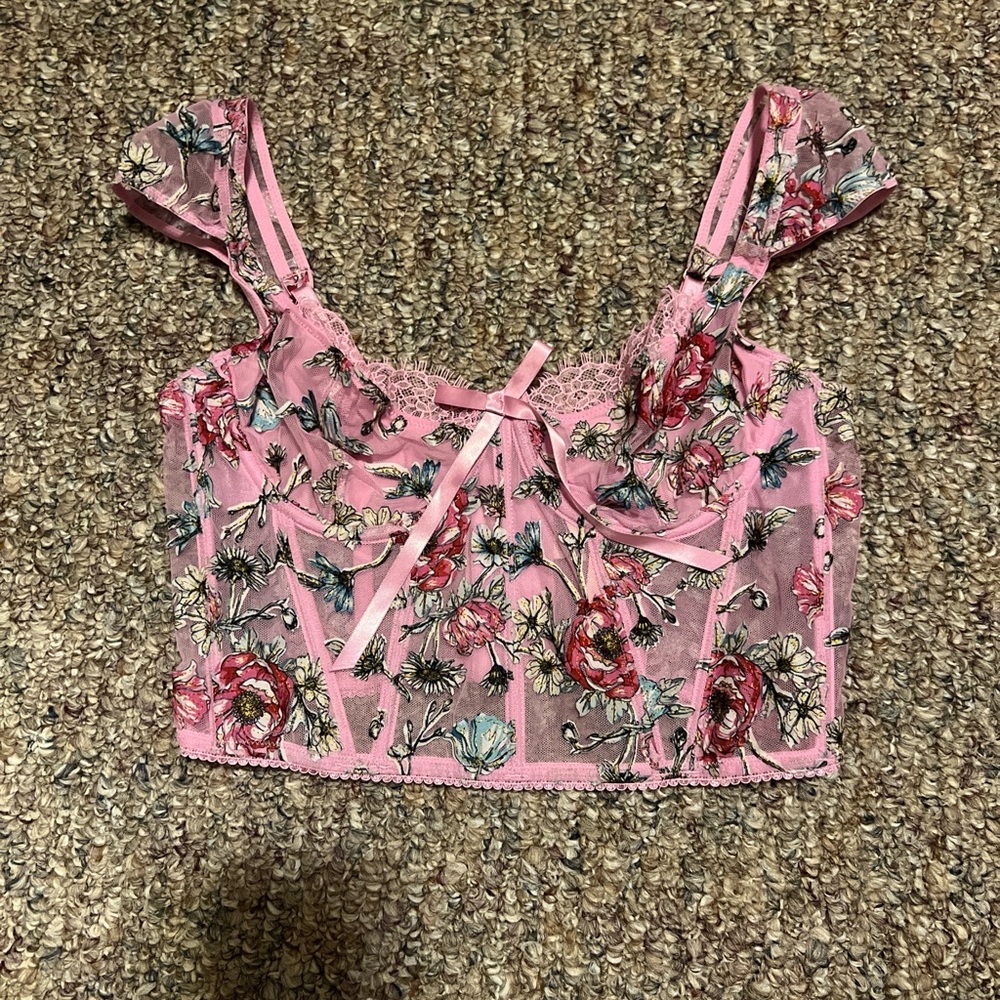 Victoria's Secret Pink Floral Embroidered Crop Top